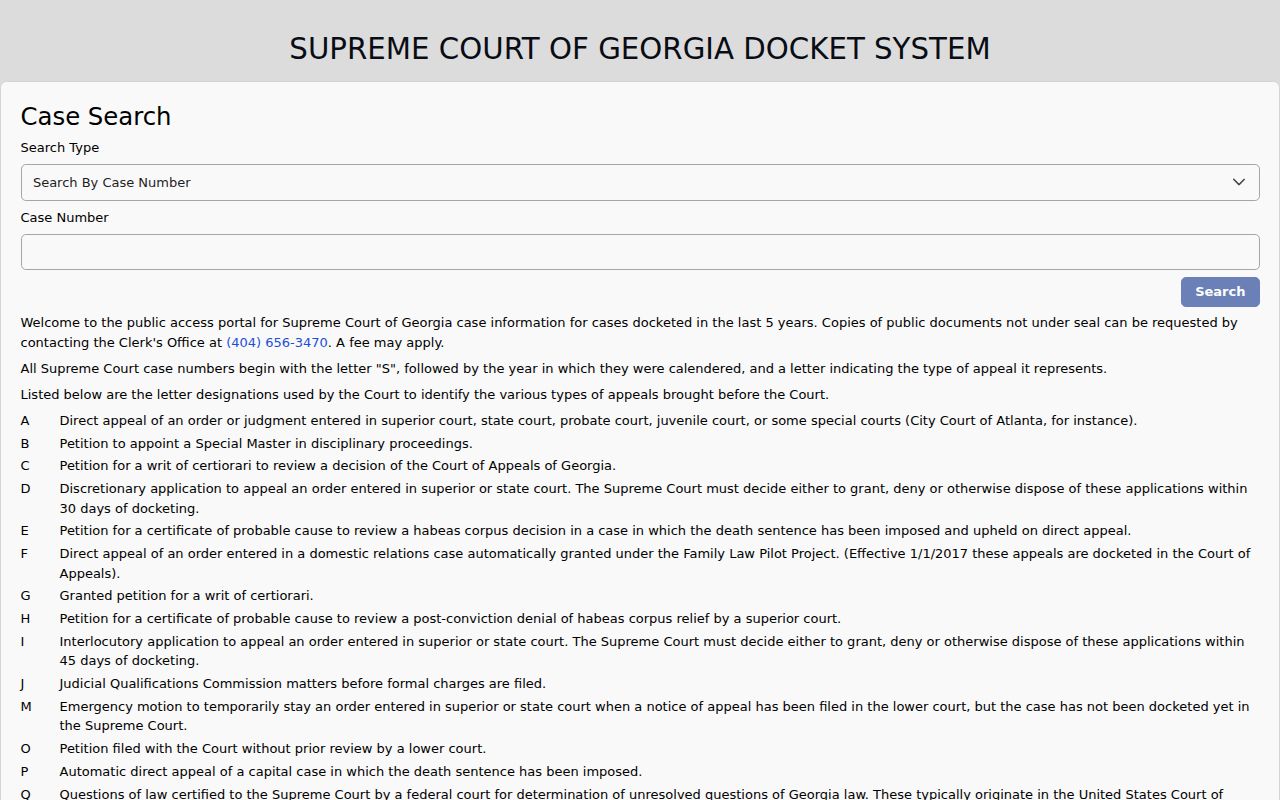Supreme Court of Georgia public docket search separate from Murray County cases