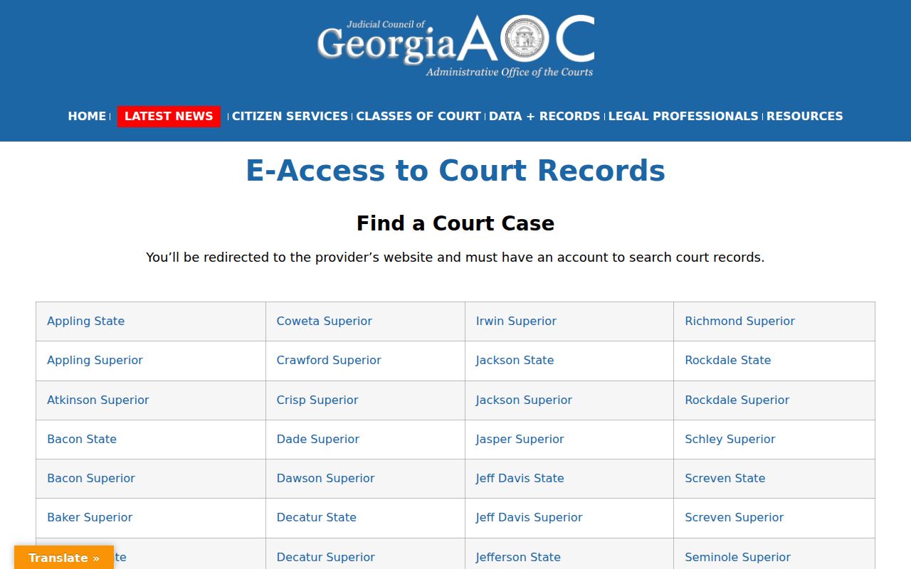 Georgia Courts E-Access directory used to route Murray County case searches
