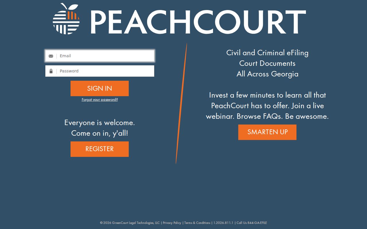 PeachCourt login redirect from the Murray County case search route