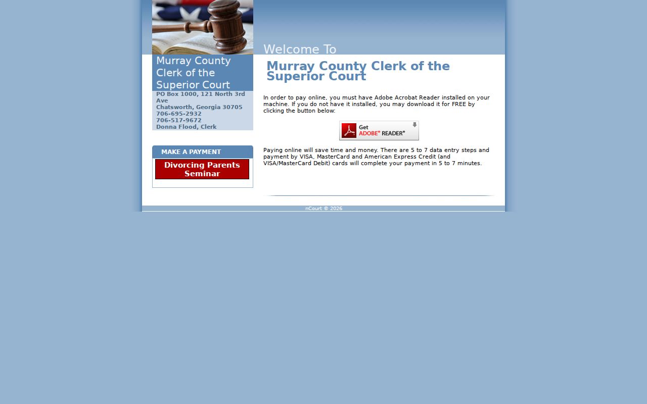 Murray Superior Court nCourt clerk payment page