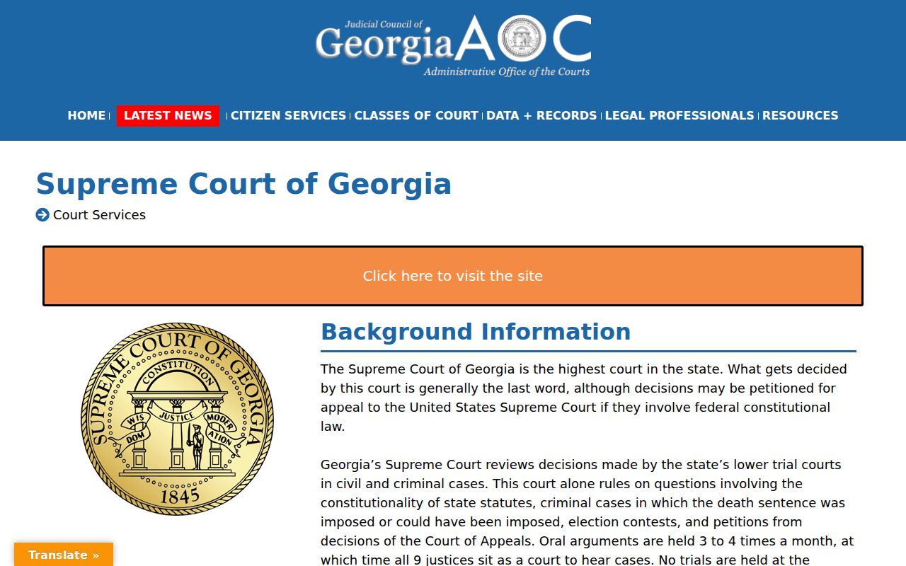 Official Supreme Court of Georgia information page