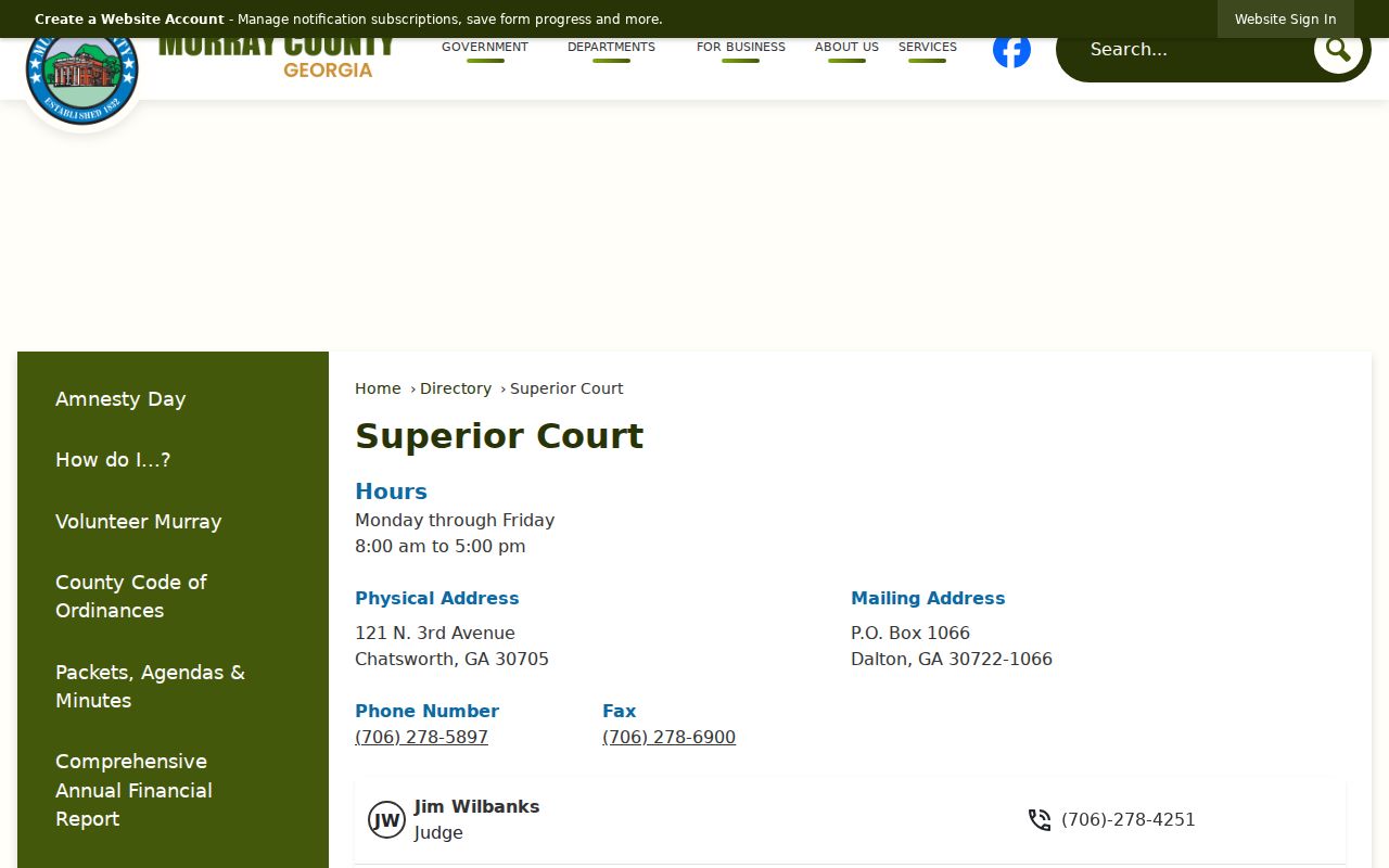 Murray County Superior Court judges and staff page