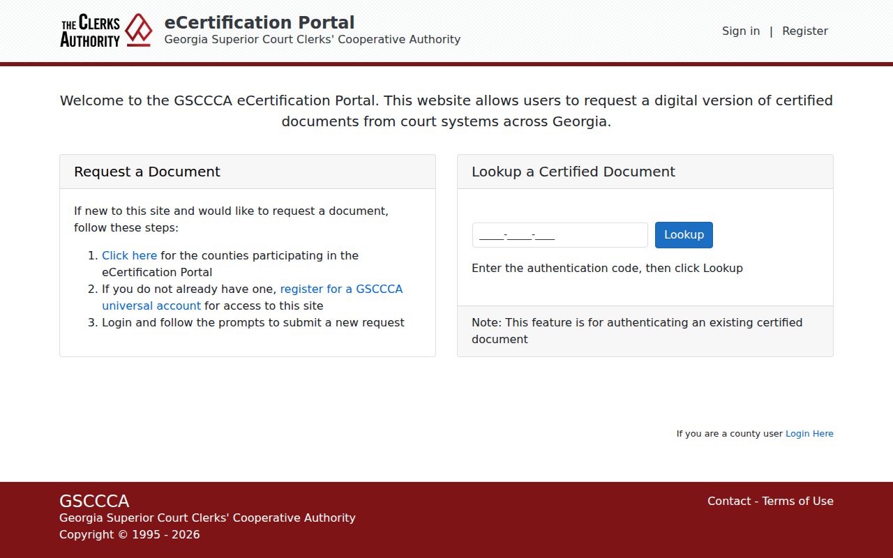 GSCCCA eCertification portal for Murray County court records