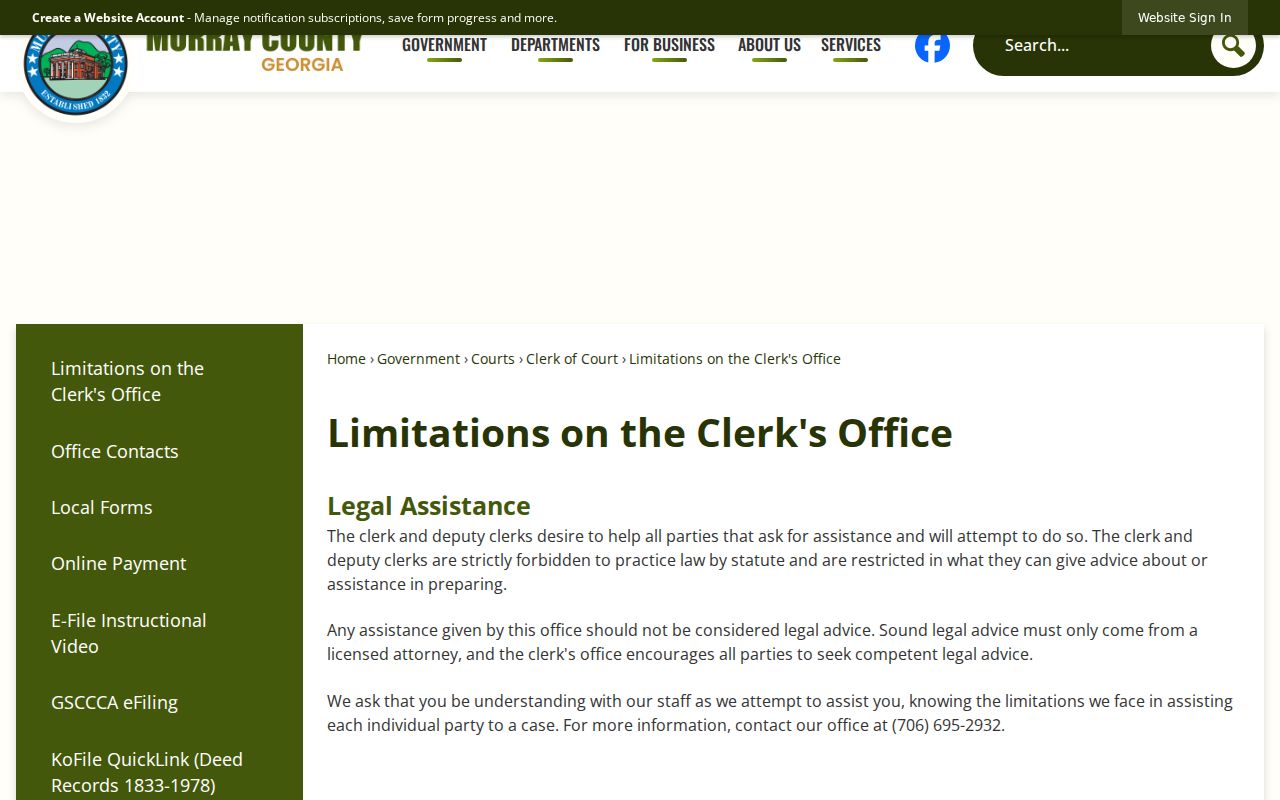 Murray County Clerk limitations on legal advice