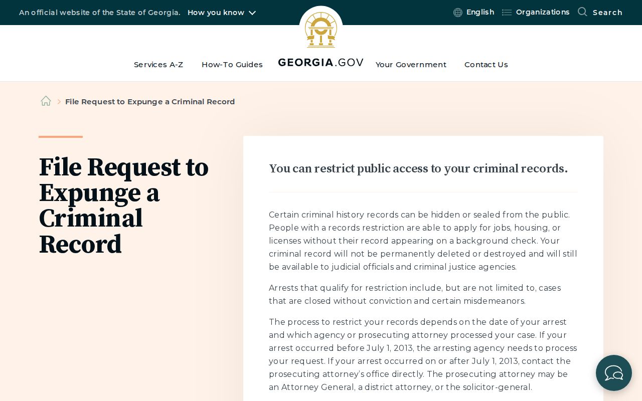 Georgia.gov criminal record restriction request information