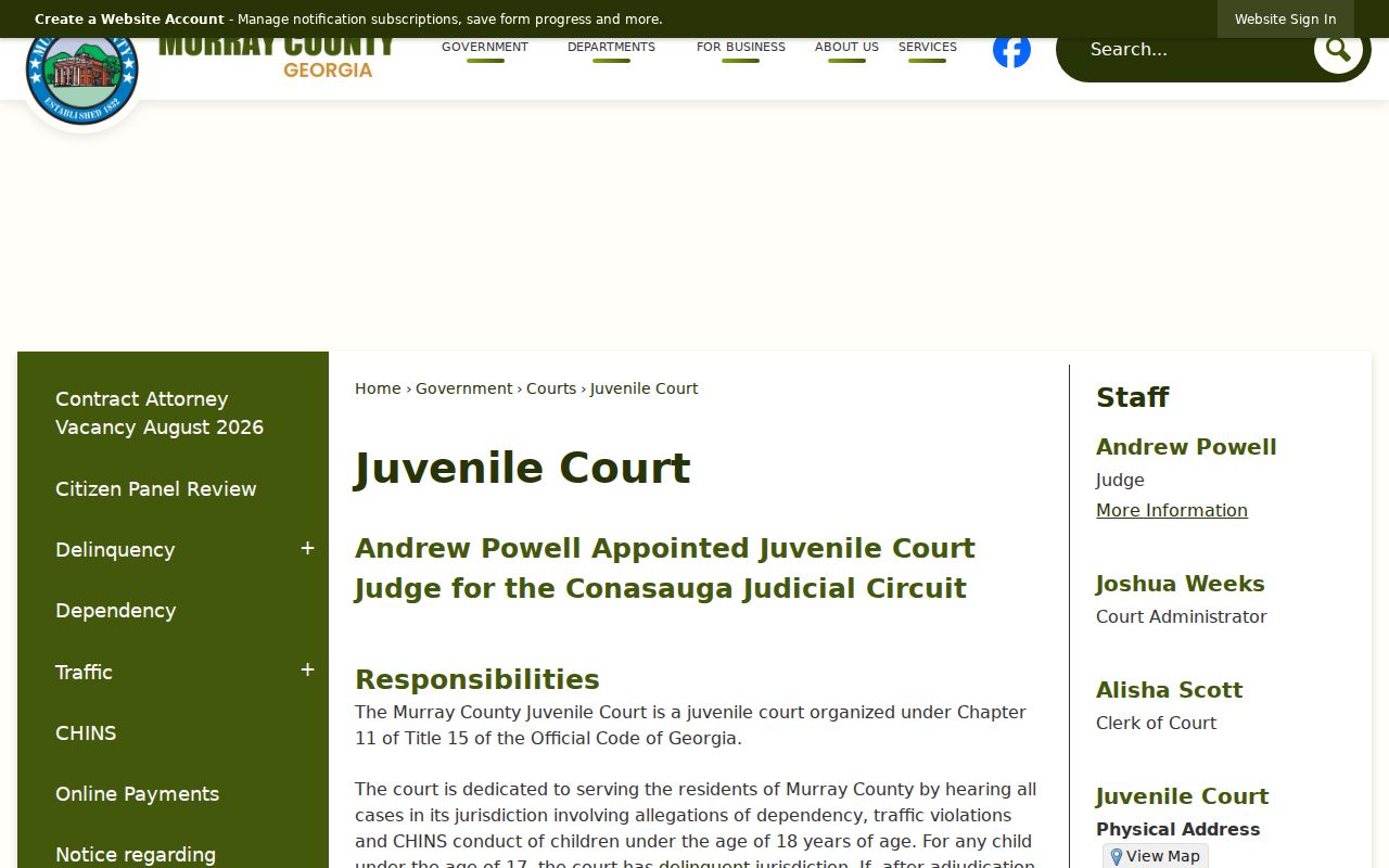 Murray County juvenile court docket access page