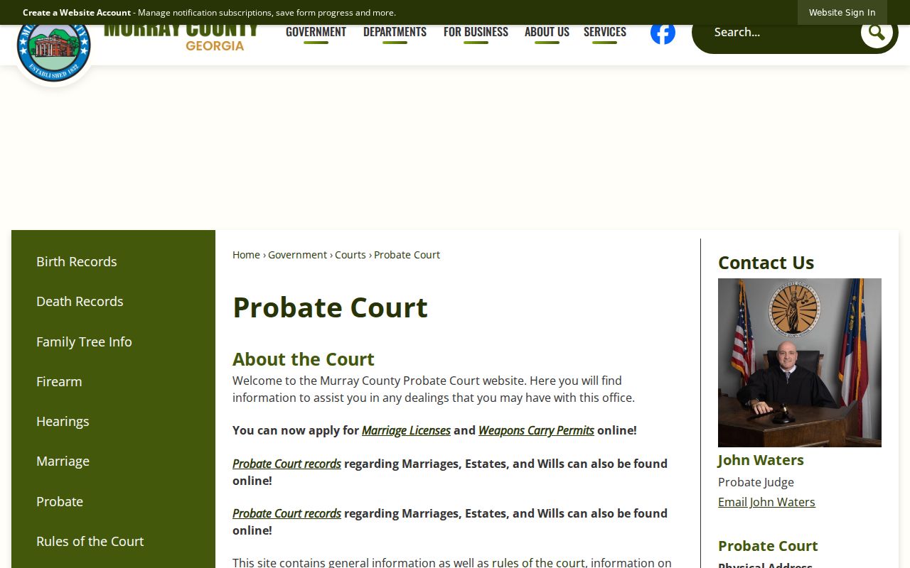 Murray County Probate Court docket and record page