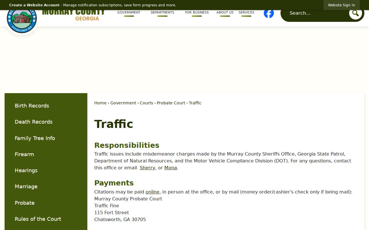 Murray County Probate traffic court record instructions