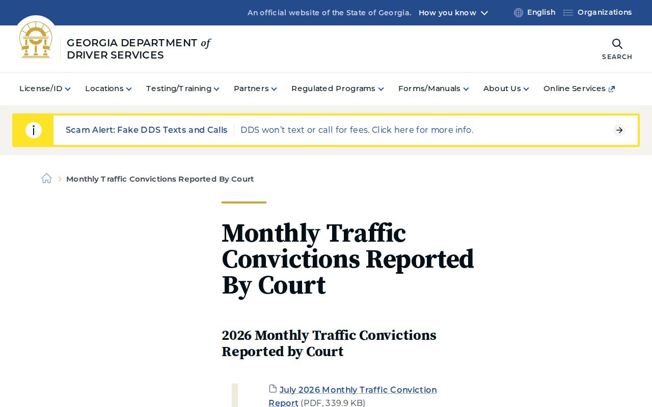 Georgia DDS aggregate traffic conviction reports